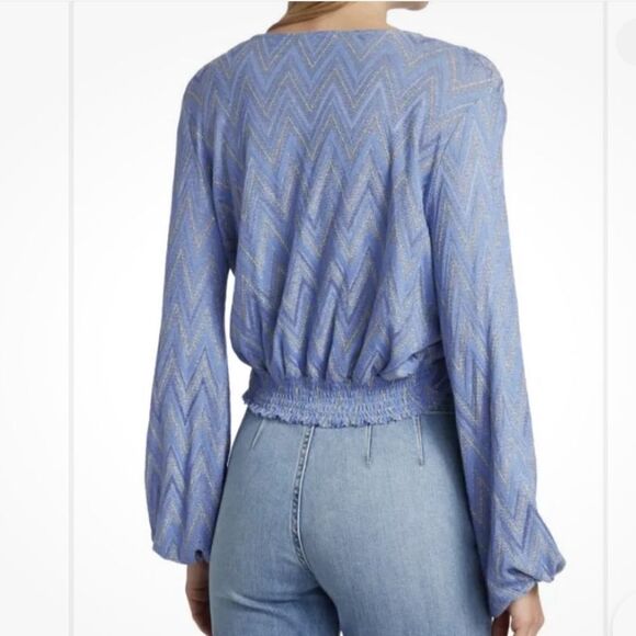 NWT Ramy Brook Chevron Dakota Twist-Front Crop Top Ocean Blue Medium - Picture 5 of 14